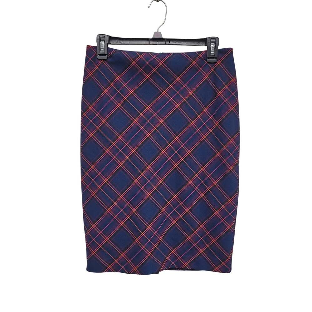 Trina Turk Women's Blue Pink Orange Plaid Knee Length Pencil Skirt Lined NWT